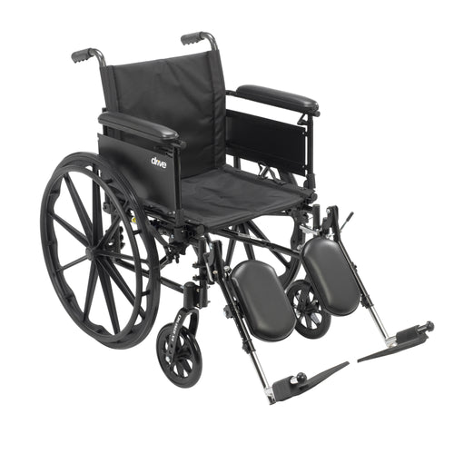 Drive Medical CX418ADFA-ELR Cruiser X4 Lightweight Dual Axle Wheelchair with Adjustable Detachable Arms, Full Arms, Elevating Leg Rests, 18" Seat